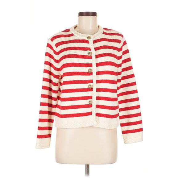MASSIMO DUTTI striped knit cardigan Stripe gold buttons Red White CREAM M - Picture 3 of 5